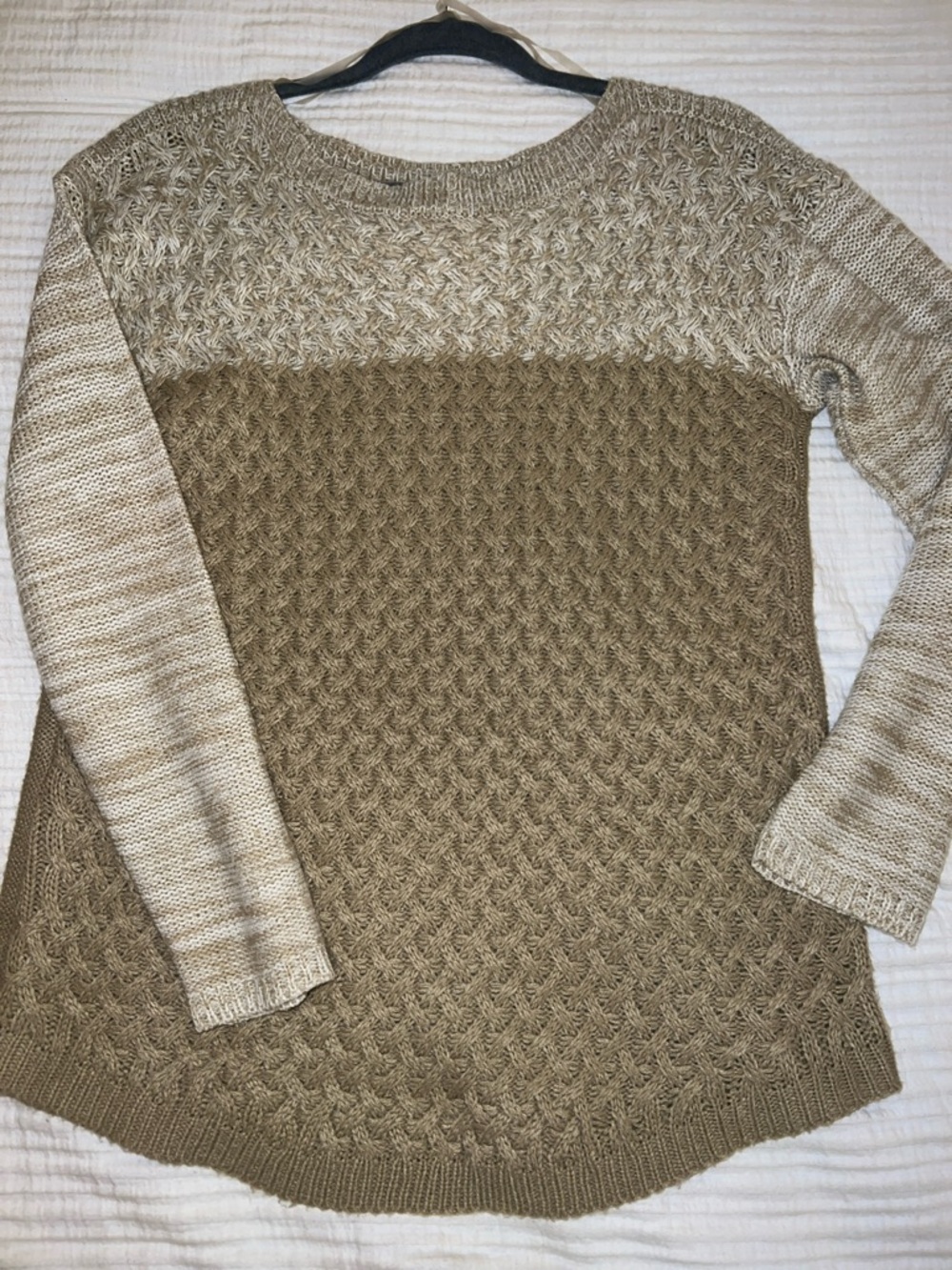 It's Our Time Beige and Tan Knit Crewneck Sweater